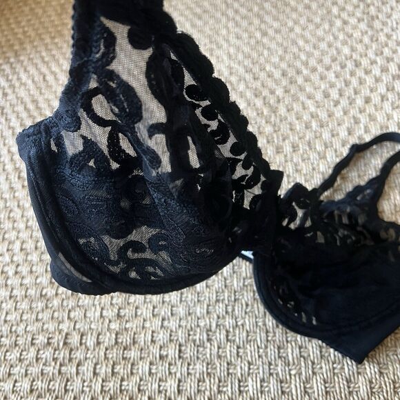 Wacoal Womens Bra 38D BLACK Arabesque 85199 Black Lace UNDERWIRE LACE Semi-Sheer - Picture 3 of 6